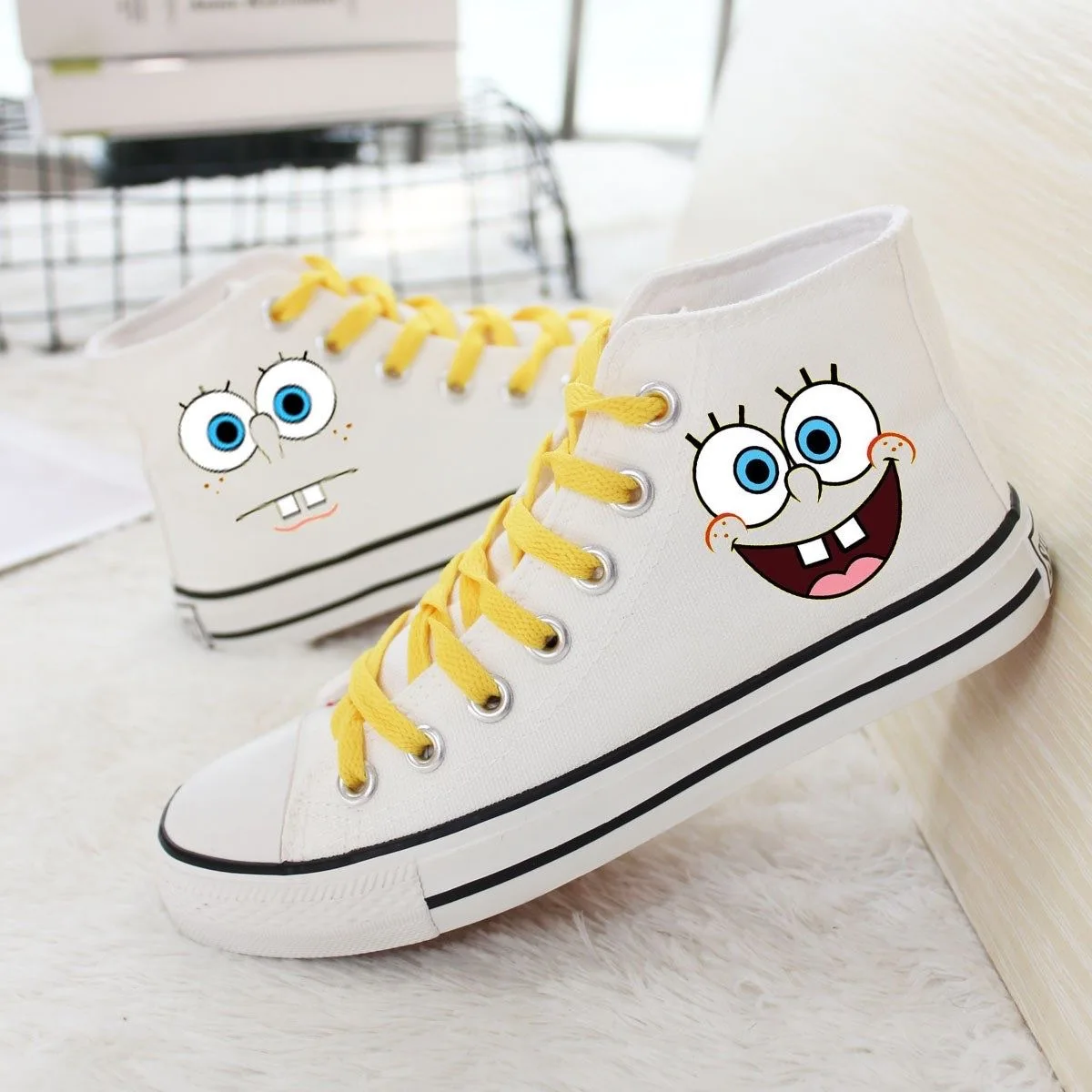 

SpongeBob SquarePants Big Star Winter Student Women's Shoes Men's Shoes Couple High Top Canvas Shoes Casual Shoes