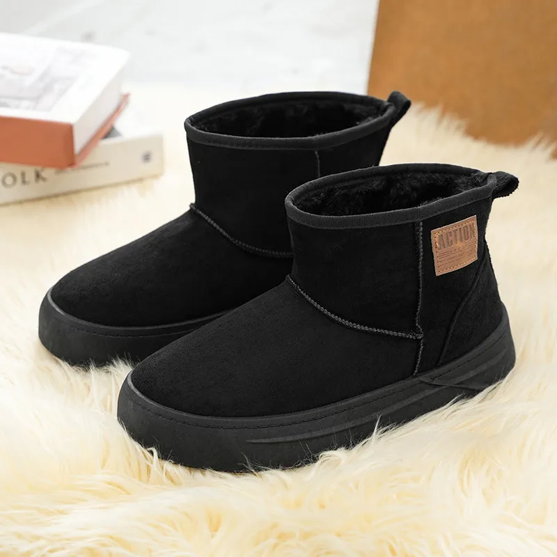 2025 Winter Black Boots Men Warmed Cotton Slip On Boots Man Ankle Boots Outdoor Platform Mens Snow Boots botas de nieve hombre