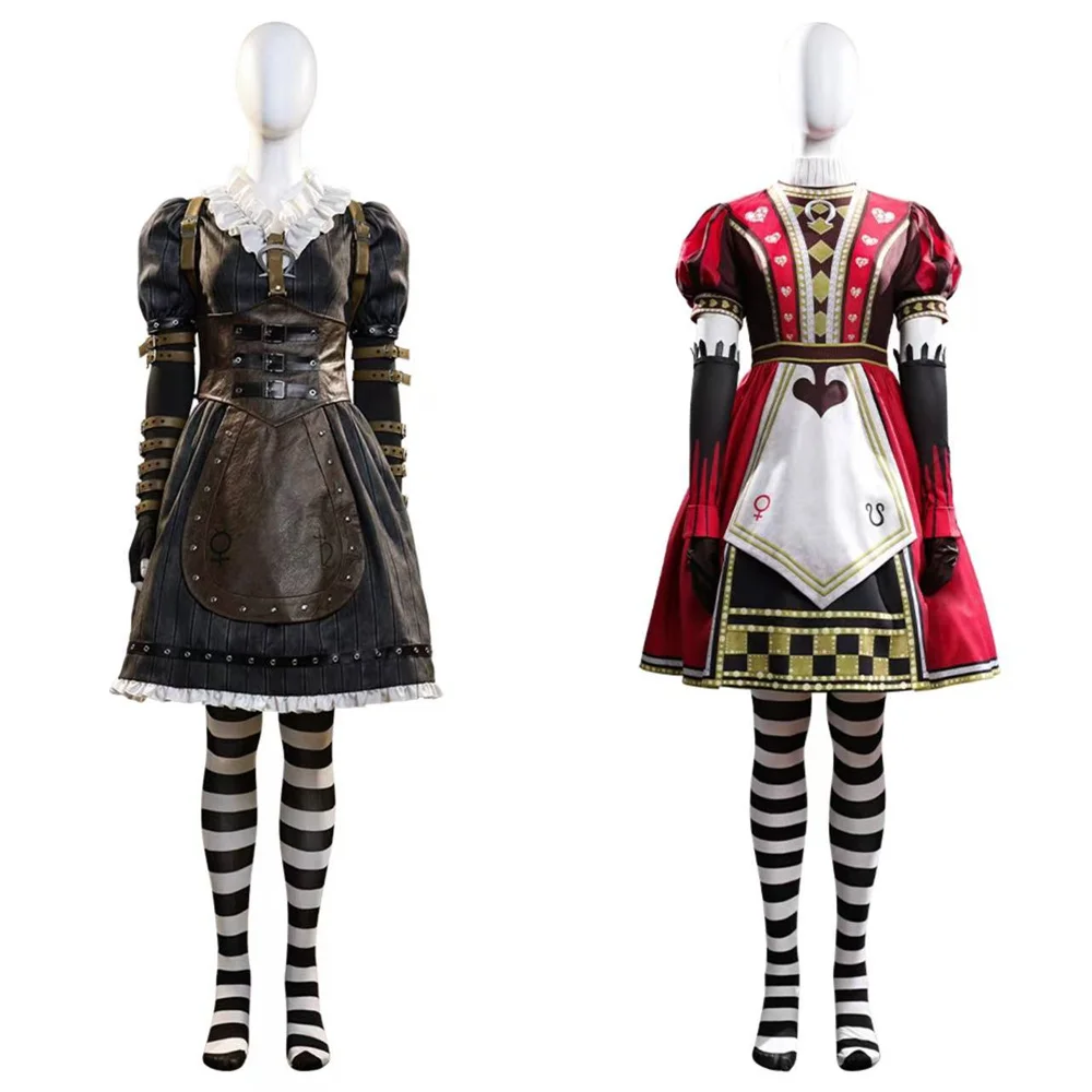 

Игра Алиса Ледделл Косплей Костюм Черное Красное Платье Хэллоуин Необычные Вечерние Наряды