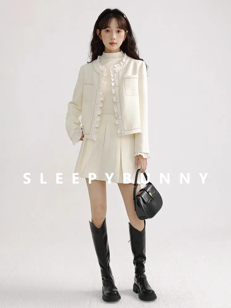 

Elegant High Waist Skirt Set for Women Korean Style Pleated Mini Skirt Top Outfit Chic Two Piece Casual Suit Office Daily Wear