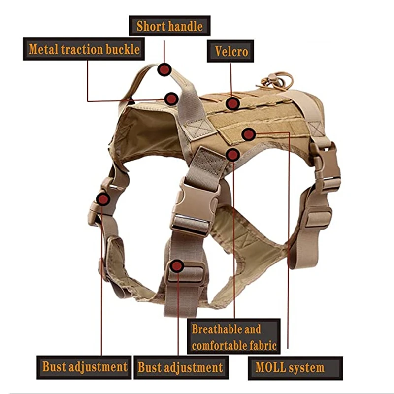 Taktische Militärweste für Haustiere, Outdoor-Trainingsweste, Hundegeschirr und Leine, Set mit Halsband für mittelgroße und große Hunde, Deutscher Schäferhund – Detail 27