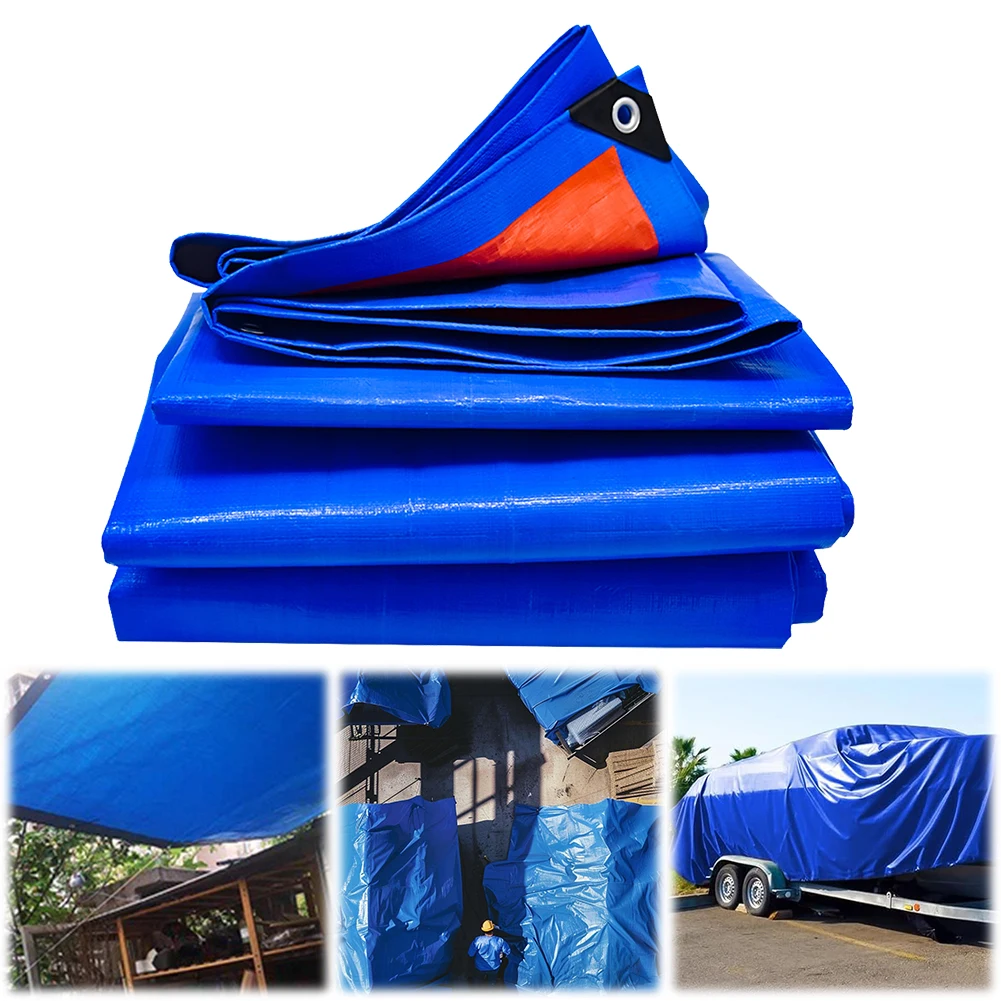 2x2/3/4M Tarps Waterproof Heavy Duty Blue Tarps Tear Resistance Tarpaulin Cover Construction Rain Shelter Outdoor Camping Use