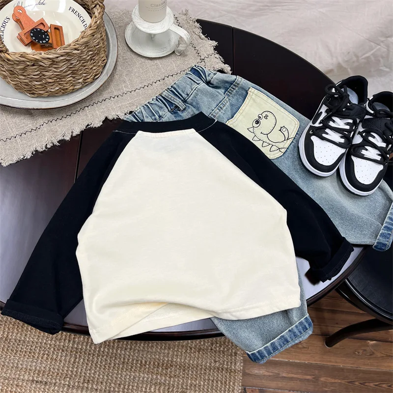 Children Clothes Kids Casual T Shirt Spring 2026 New Style Boys Versatile Casual Long Sleeve Simple Cartoon Printed Simple Top