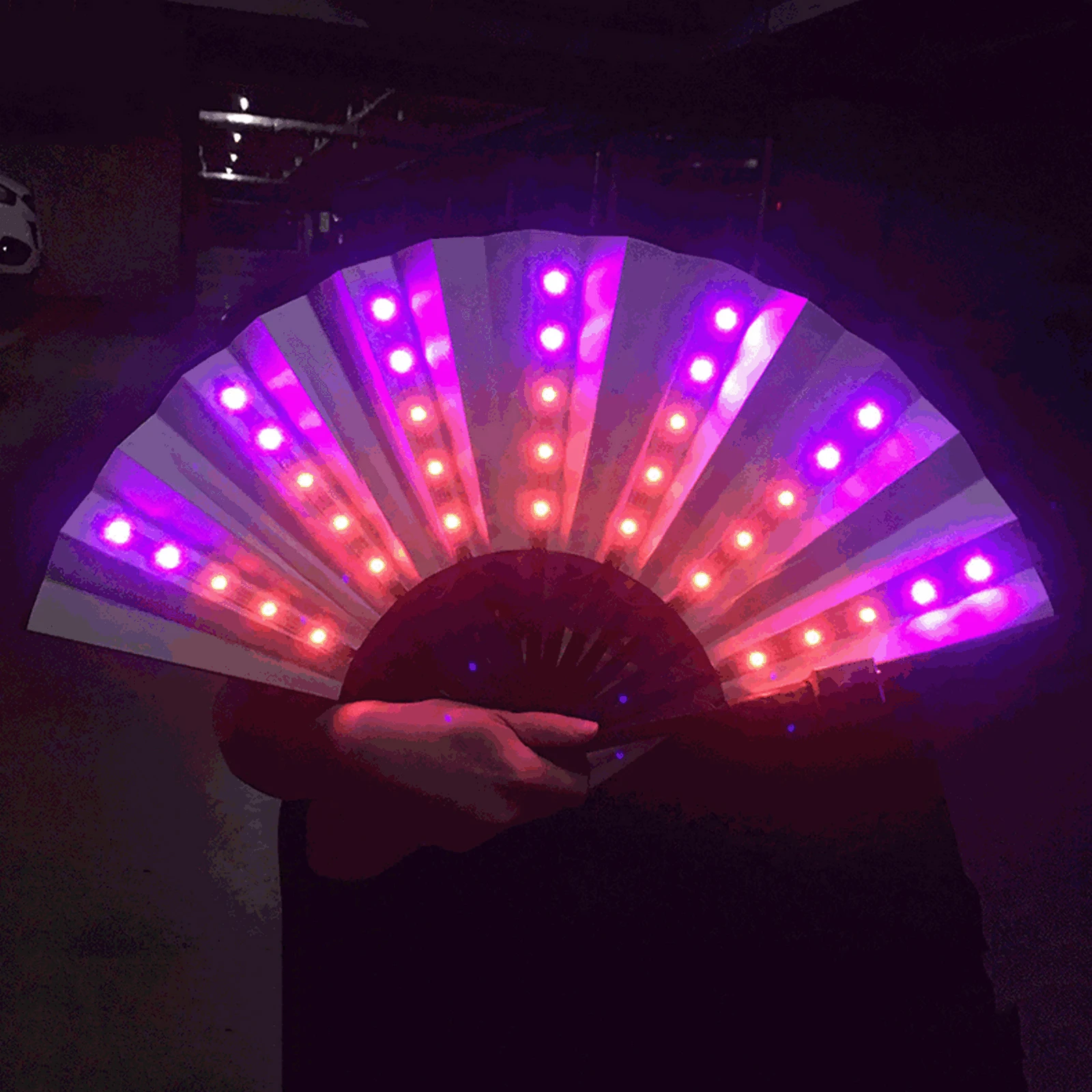 Chinese Style Folding Fan LED Light Colorful Held Folding Fan Party Remote Control Folding Hand Fan With Led Light Color Change