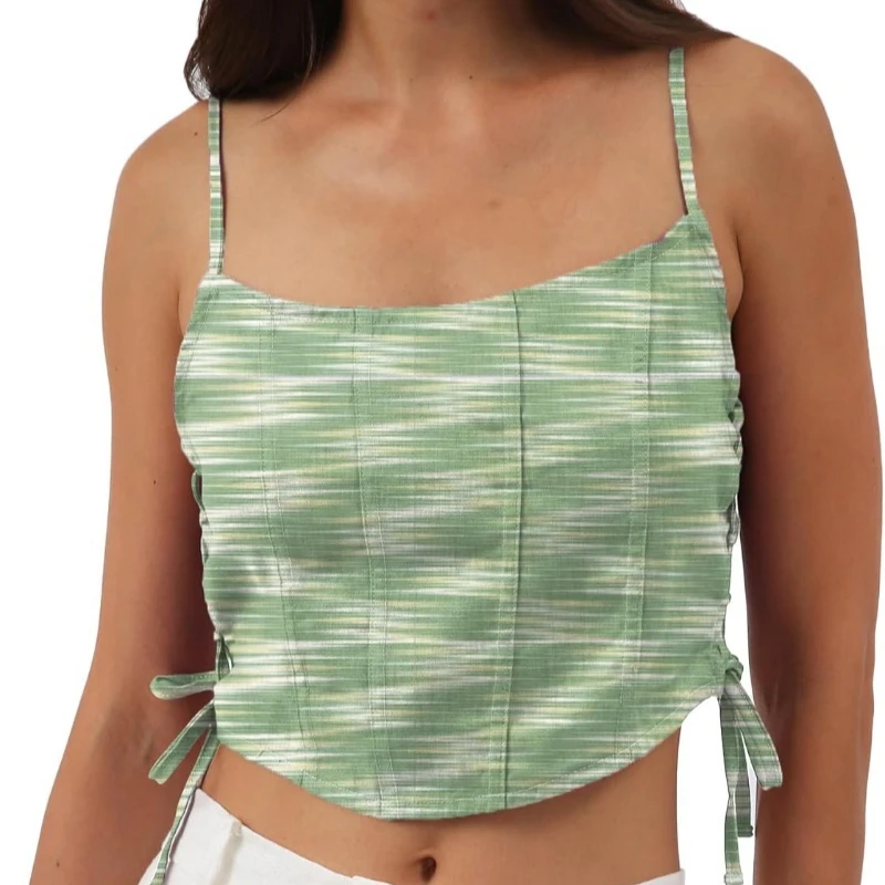 

Винтажный женский укороченный корсет из чистого льна, летний повседневный бюстье без рукавов с цветочным принтом на шнуровке, праздничный пляжный уличный женский жилет