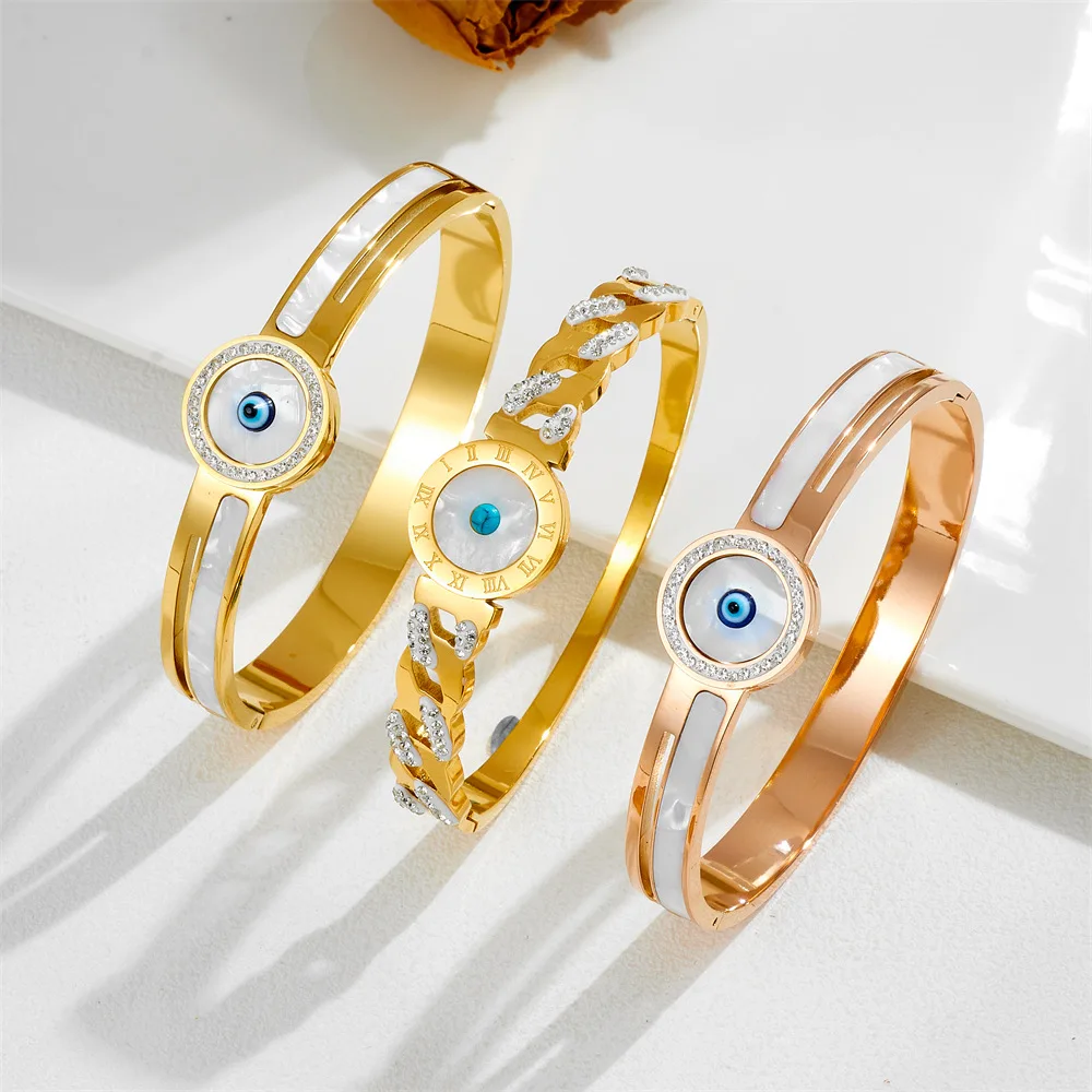 Wholesale 3/5/10/20/50pcs Waterproof Stainless Steel Turkish Eveil Eye Cuff Bangles Titanium Lucky Blue Eye Bracelets Jewellery