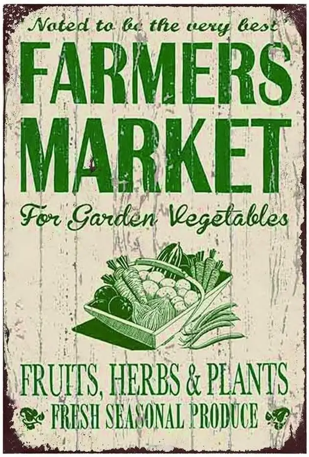 TYmall Vintage Farmers Market For Garden Vegetables METAL SIGN KITCHEN PICTURE RETRO TIN PLAQUE HOME DECOR 8X12Inch