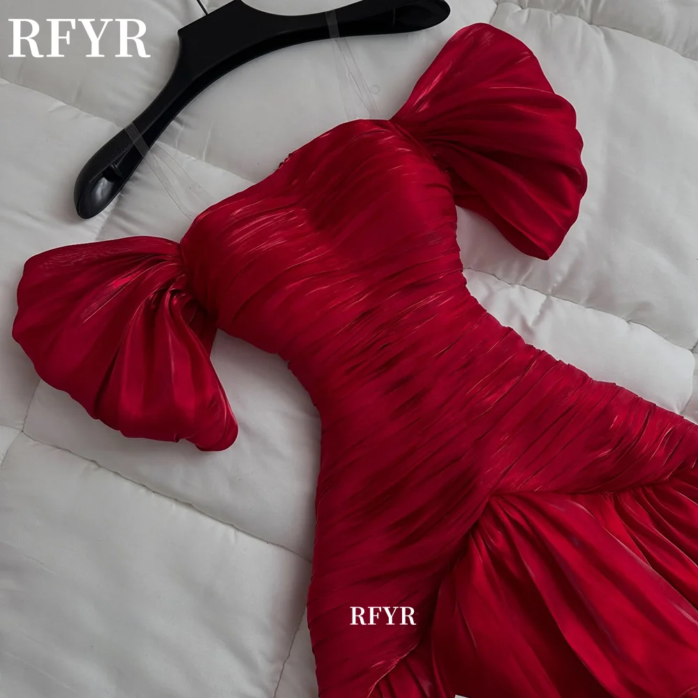 

RFYR Off Shoulder Prom Dress with Ruffles Evening Dress Pleated Party Dress for Celebrity Dress for Arabic Women Customized