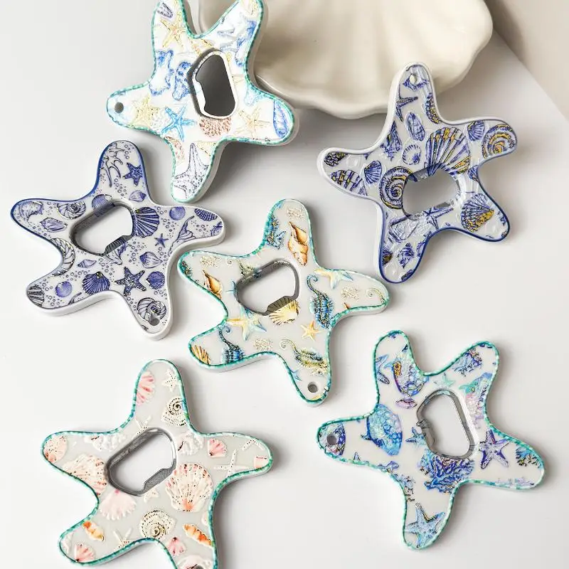 3D Starfish Fridge Magnet Five Pointed Star Embossed Beach Theme for Kitchen Refrigerator Nautical Decor