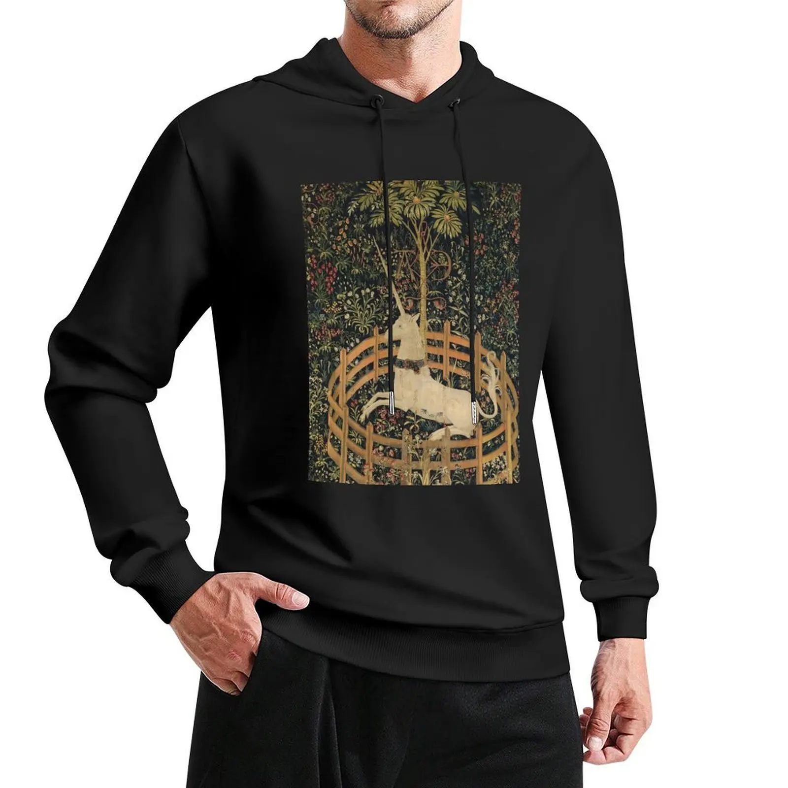 Medieval Unicorn In Captivity Floral Tapestry Pullover Hoodie men wear men's sweat-shirt autumn jacket men mens hoodies