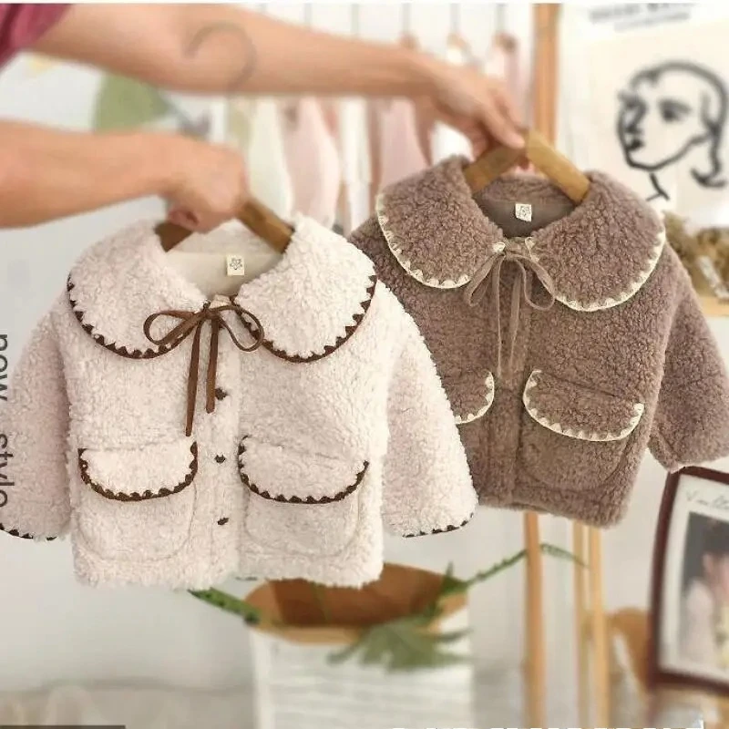 

2026 girls children's Coat winter Korean style lamb wool Kids coat thickened cotton warm Outerwear clothing Baby Clothing Jacket