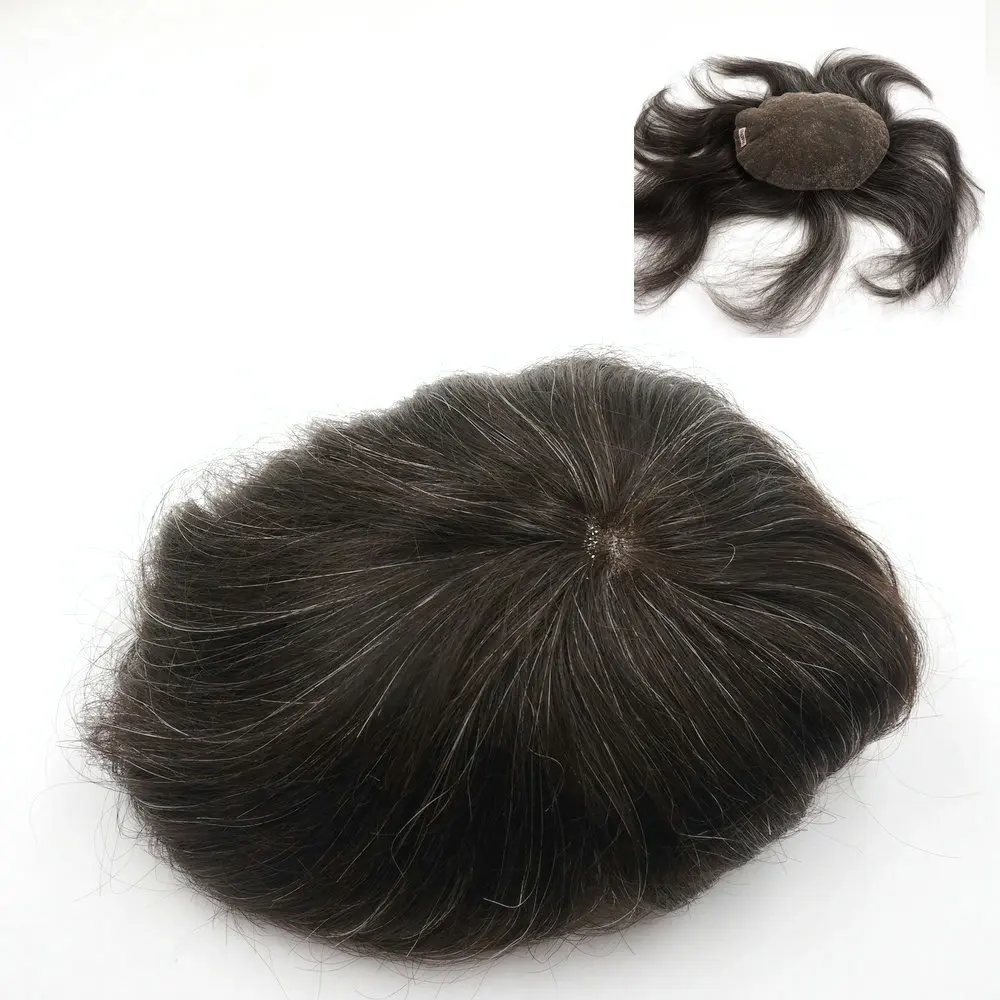 

Коричневое кружево Full Swill с 20% серыми волосами 220 # 5x7" Парик Индийская система волос Remy Hair Piece