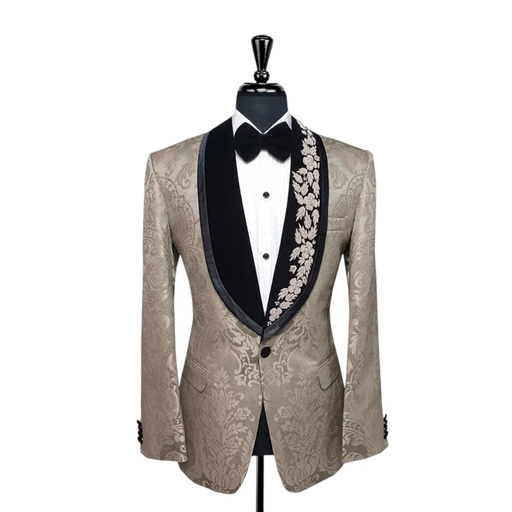 Abrigo de boda de Jacquard con apliques para hombre, chal con solapa, abrigo de una sola botonadura, chaqueta de negocios, solo chaqueta hecha a medida