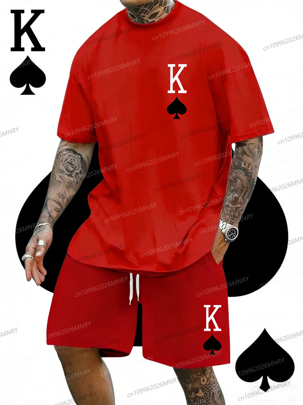 

Men's Short Sleeve Shorts Set Fashion King Printed man T-Shirt Shorts 2 Sets of Casual Round Neck Jumper Breathable Sportswear