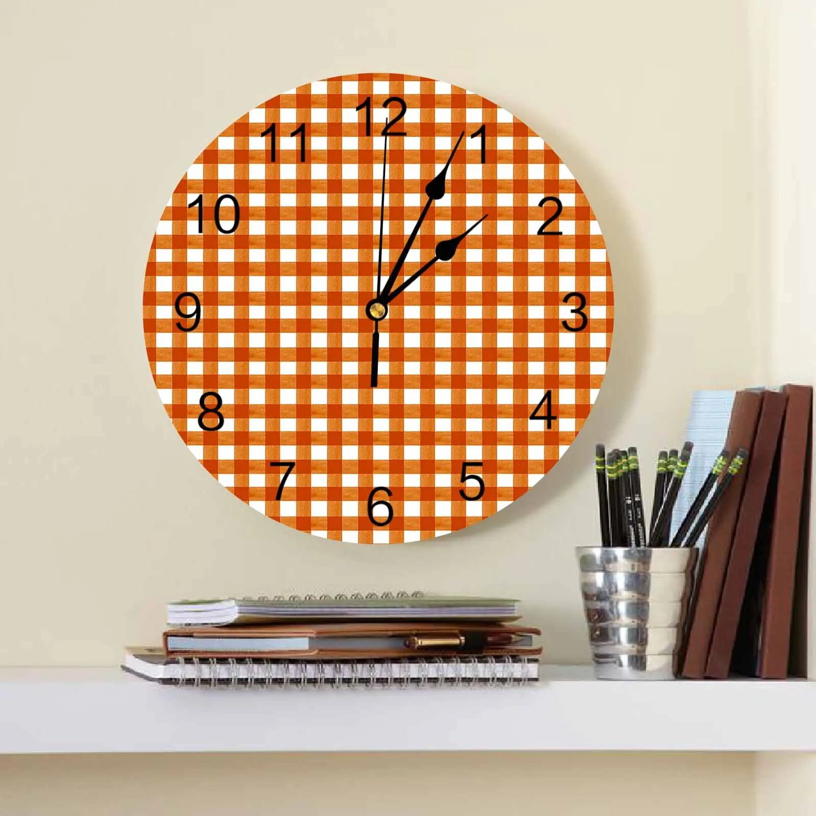 Caramel Color Grid Pattern Modern Home Decor Digital Clock Living Room Decor Wall Stickers Wall Clocks