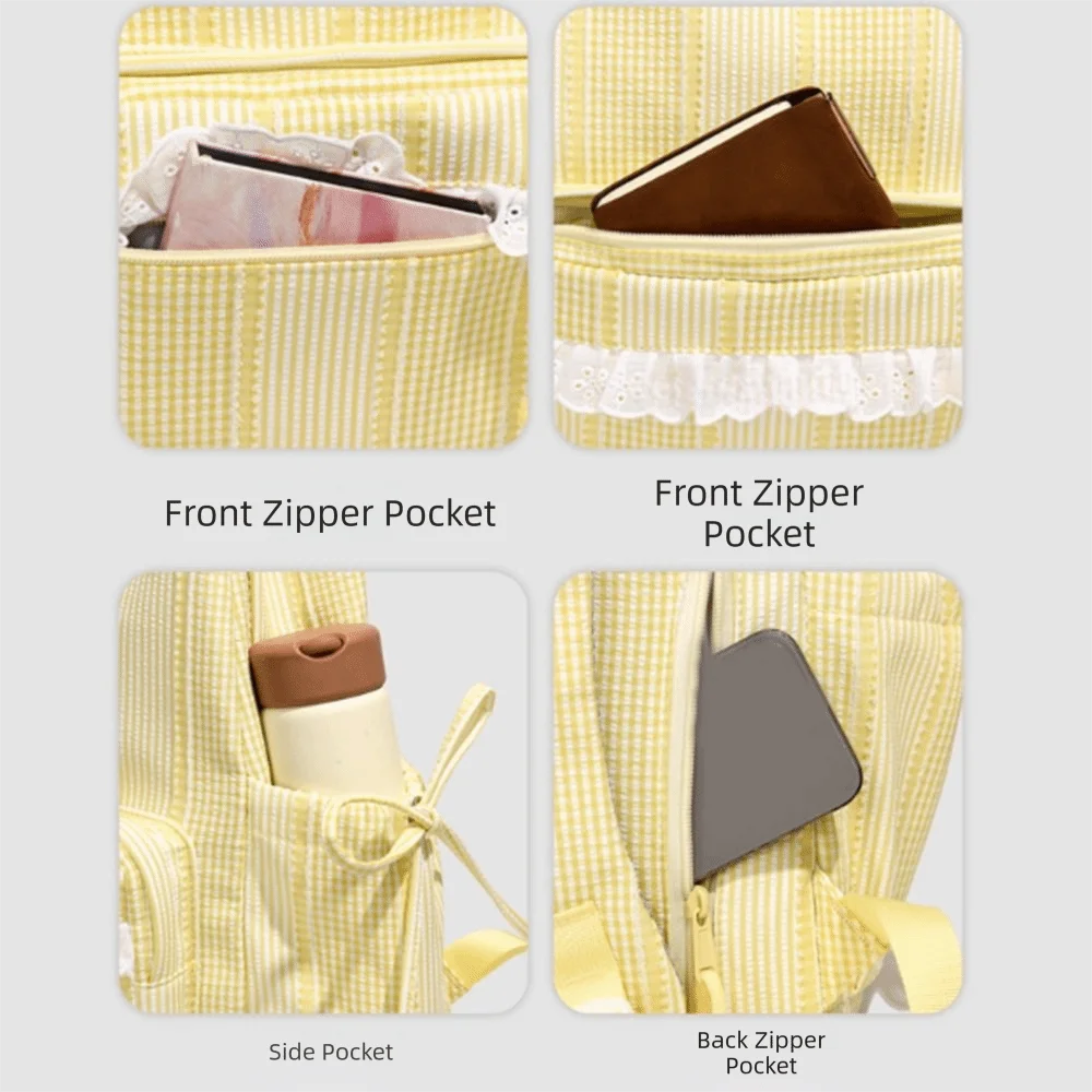 Stylish Large Capacity Student Schoolbag Soft Nylon Lightweight Book Bags Bowknot Design Lace Bow Backpack For School