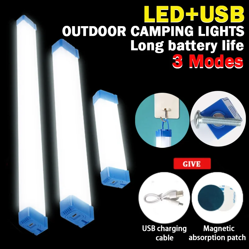 LED Tube Night Light Outdoor Portable Long Strip Emergency Light USB Rechargeable Magnetic Attraction Tube Camping Fishing Lamp