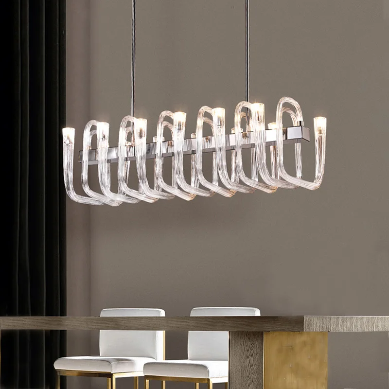 Luxury Glass Tube Dining Room Table Rectangle Chandelier Bar Kitchen Island Decoration Hanging Lamps Designer Modern Lamps