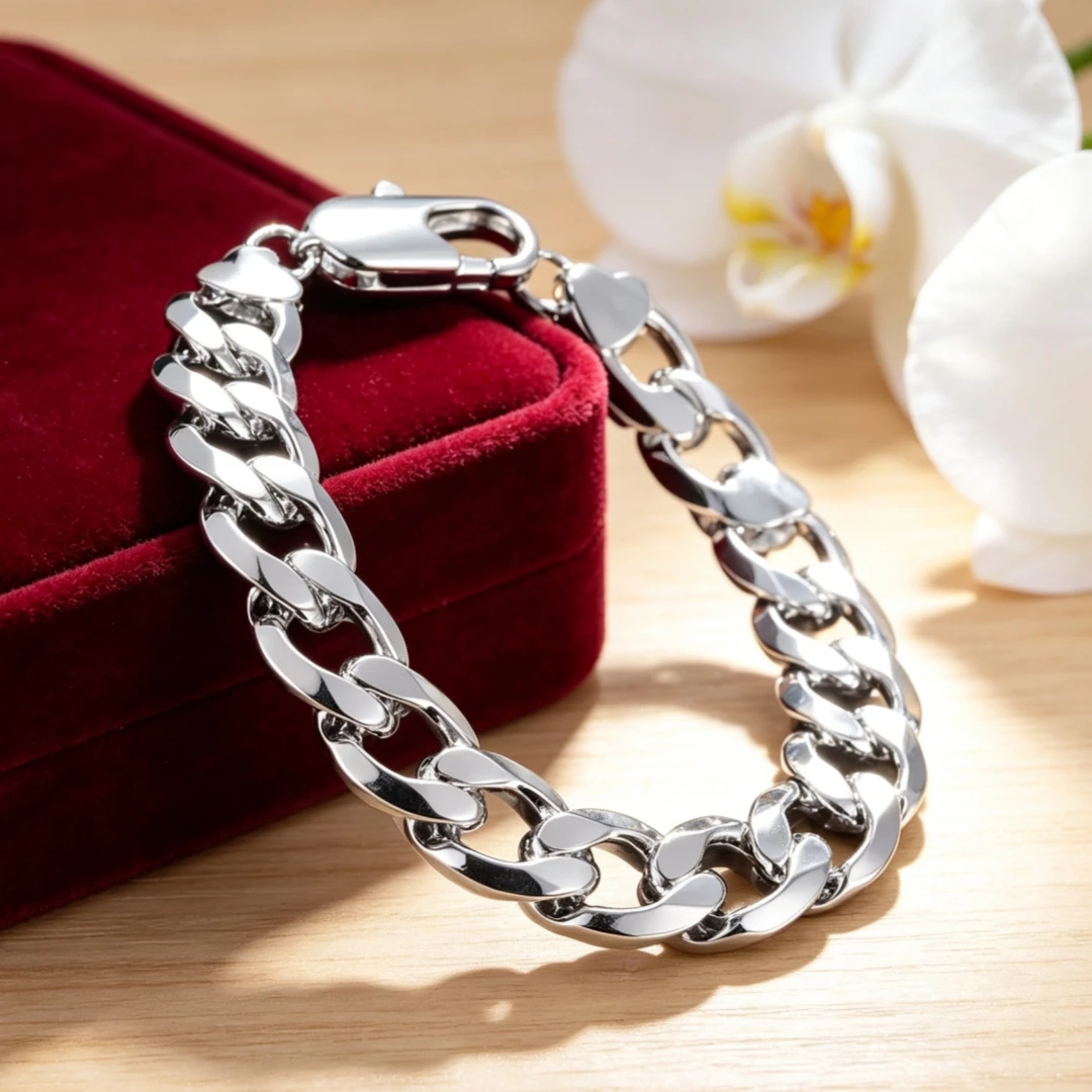 Original designer Classy 12MM sideways men chain 925 Sterling silver Bracelet for woman fashion jewelry Wedding party gifts