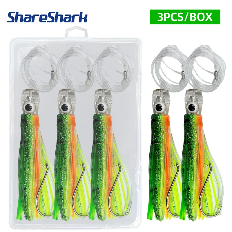 

Набор приманок ShareShark: 3 шт./упаковка, 16/25 см, имитация юбки кальмара, для троллинга, для ловли марлина, тунца, махи-махи, акулы, глубоководная рыбалка