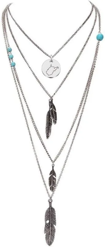 

Ожерелье с подвеской в стиле бохо, 3-слойное колье с картой штата и бирюзой, подарок дружбы для женщин лучших друзей