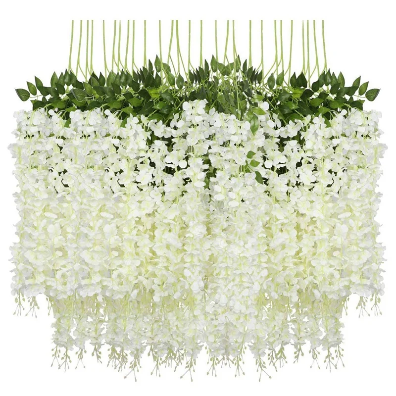 24 Pieces Artificial Flowers Fake Wisteria Garland Hanging Wisteria Silk Flowers For Weddings Home Garden Party