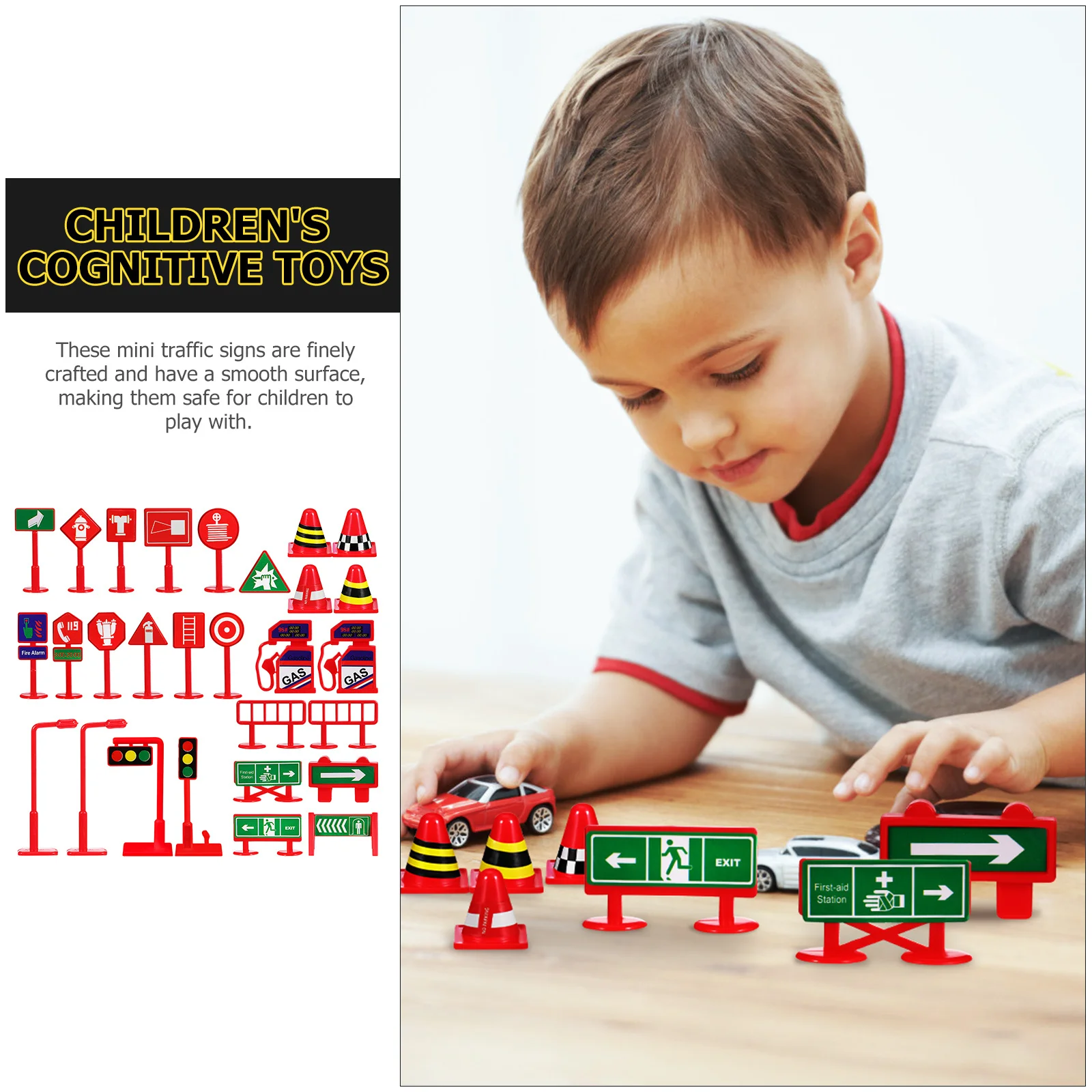 

Набор из 28 миниатюрных дорожных знаков: реалистичные, развивающие, из ПВХ, для обучения детей о безопасности