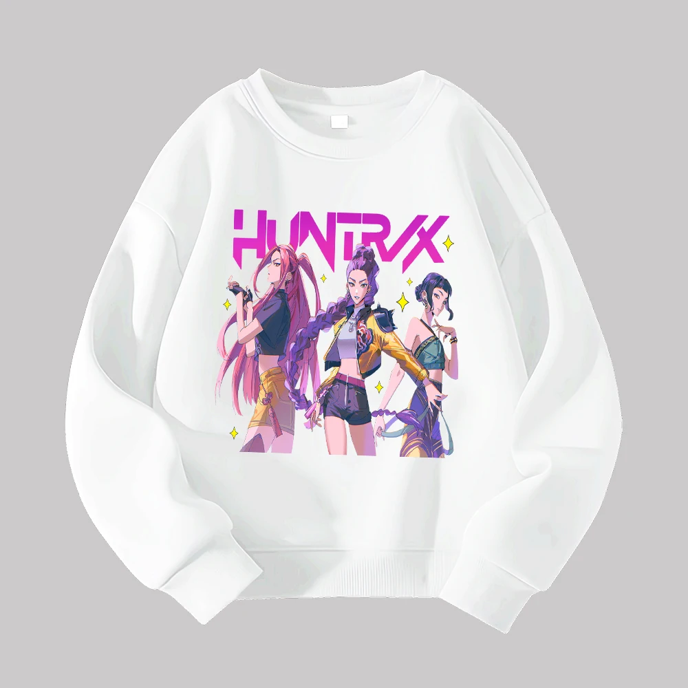 HUNTRX الفتيات الجرافيك البلوز المرأة عارضة جولة الرقبة طويلة الأكمام البلوز أزياء أنيمي المطبوعة أعلى