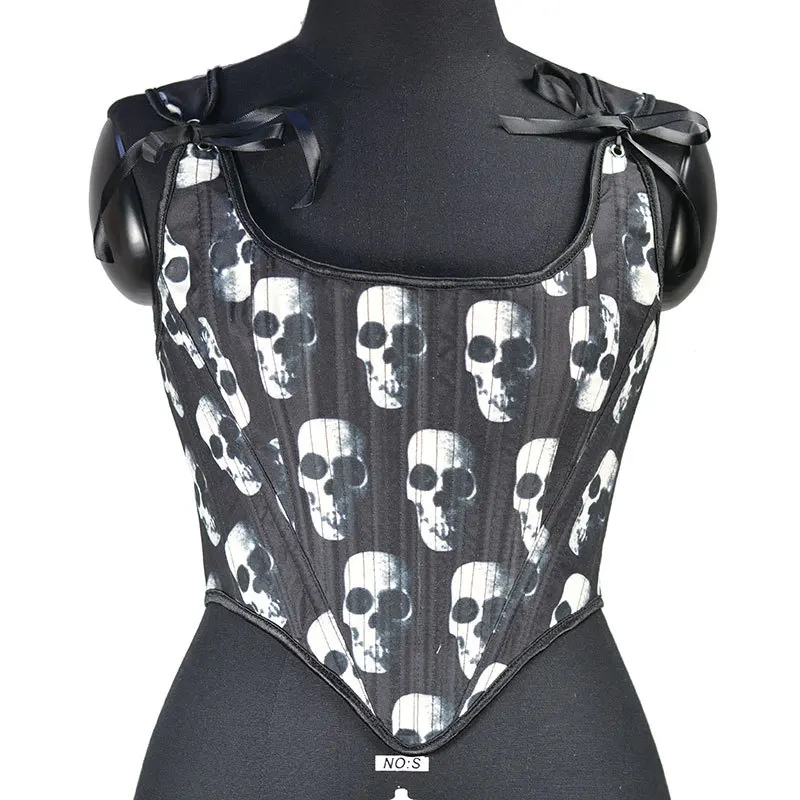 

Women's Spring And Summer Skull Back Strappy Court Corset U Neck Spice Girl Stacked Tiny Tank Top