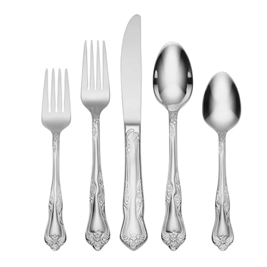 

Azalea 20 Piece Everyday Flatware Service for 4 18/0 Stainless Steel Silverware Set Dishwasher Safe Silver