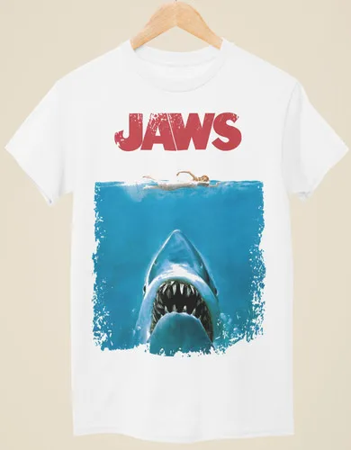 Jaws Movie Poster Inspiration Neutral Black T-shirt Four Seasons Men and Women Pure Cotton Casual Fashion Streetwear