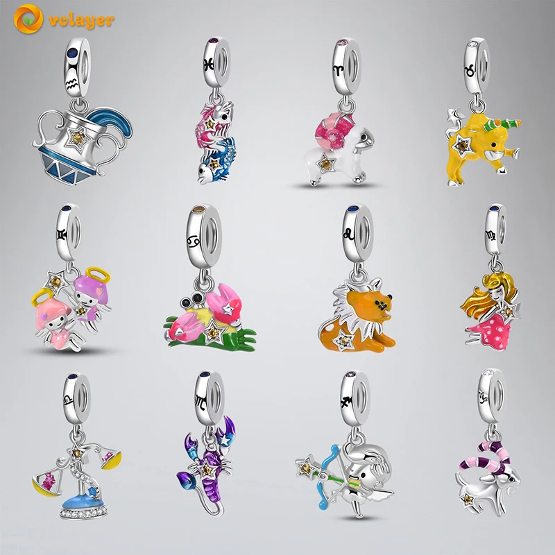 

Volaye 925 Sterling Silver Beads Zodiac Signs Charms fit Bracelets Or Necklaces Women Jewelry Making Heartfelt DIY Gift For Girl
