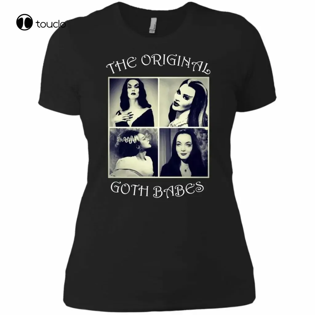 Image of Vampira Morticia Adams Lily Munster Bride Frankenstein Gothic Damen T-Shirt Schwarz T-Shirt