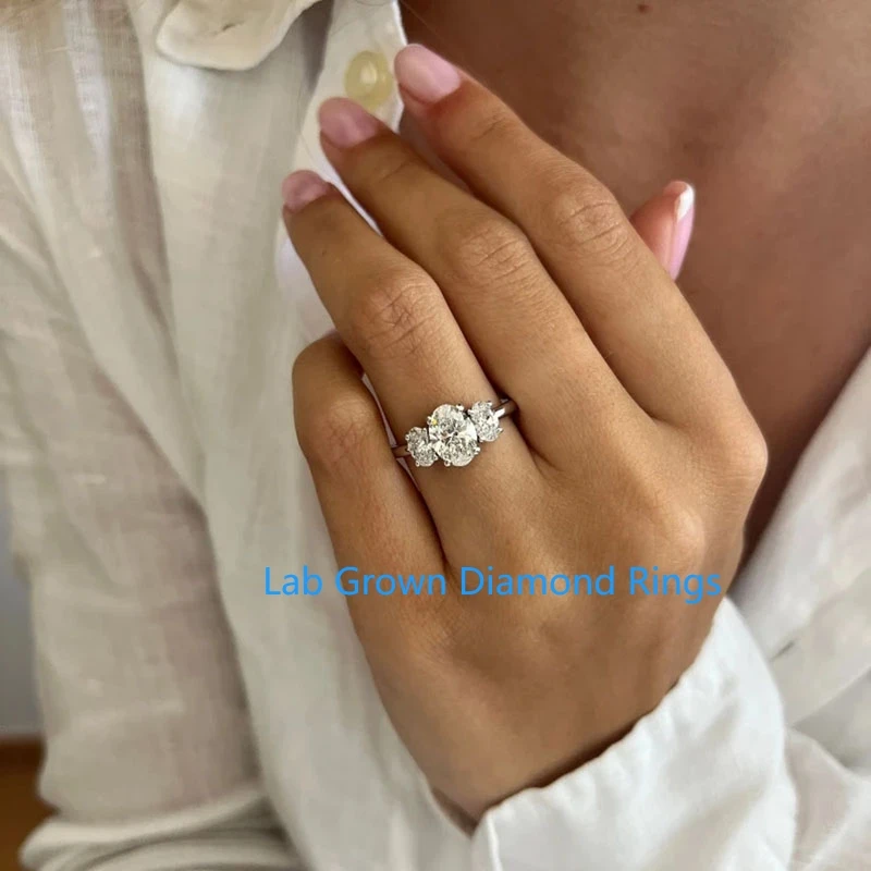 

1.5 Carat Main Stone Oval Lab Diamond CVD HPHT DEF VS-VVS Three Stone Engagement Ring Platinum 950 3 Stone Diamond Ring For Lady