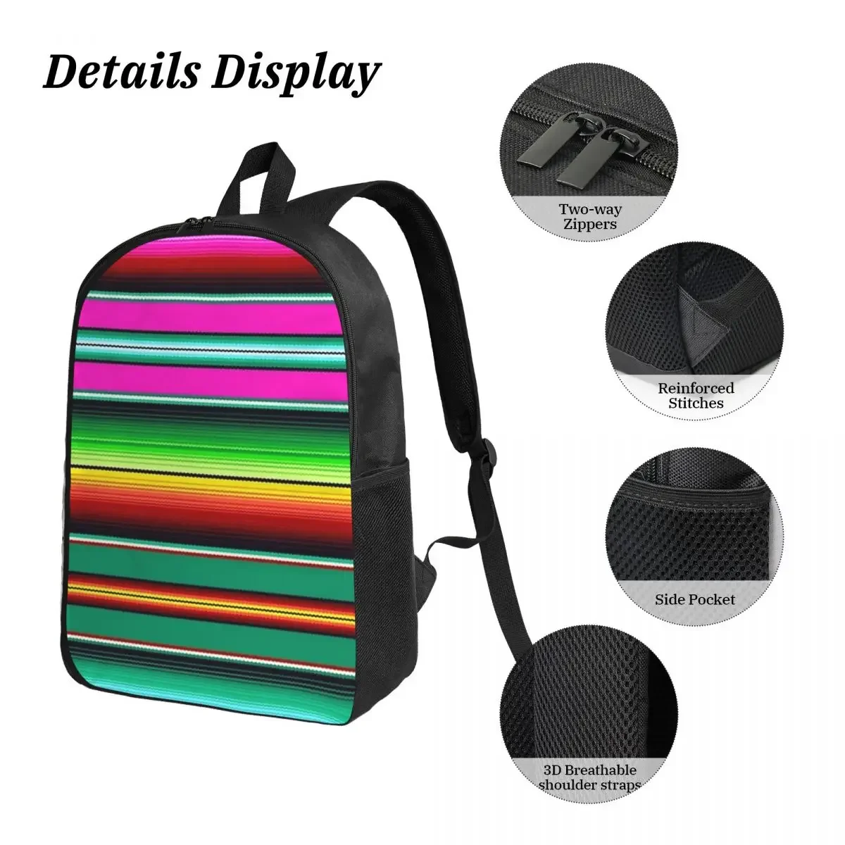 Mexican Indigenous Blanket Backpack Student BookBag School Bag Shoulder Bags 3ps Insulated Lunch Bag Pencil Case - view 5