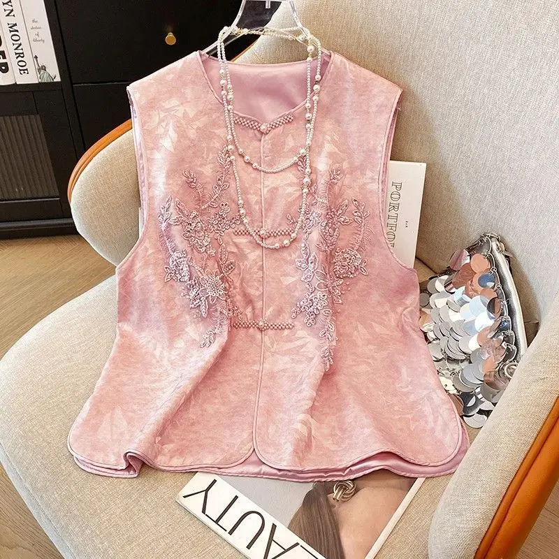 

2026 Luxury Beaded Flower Vest Women Spring Summer Embroidery Jacket Female Streetwear Sleeveless Short Coat Elegant Vest