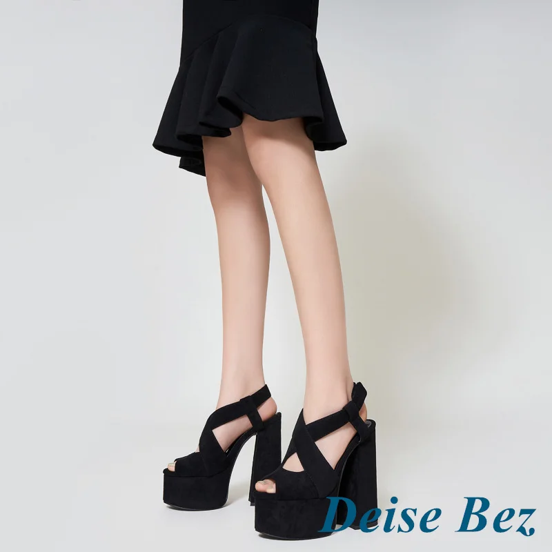 

Summer New Waterproof Platform Super High Heels Blue Sexy Cross Straps Peep Toe Round Toe Sandals Women's Sandals Party Wear