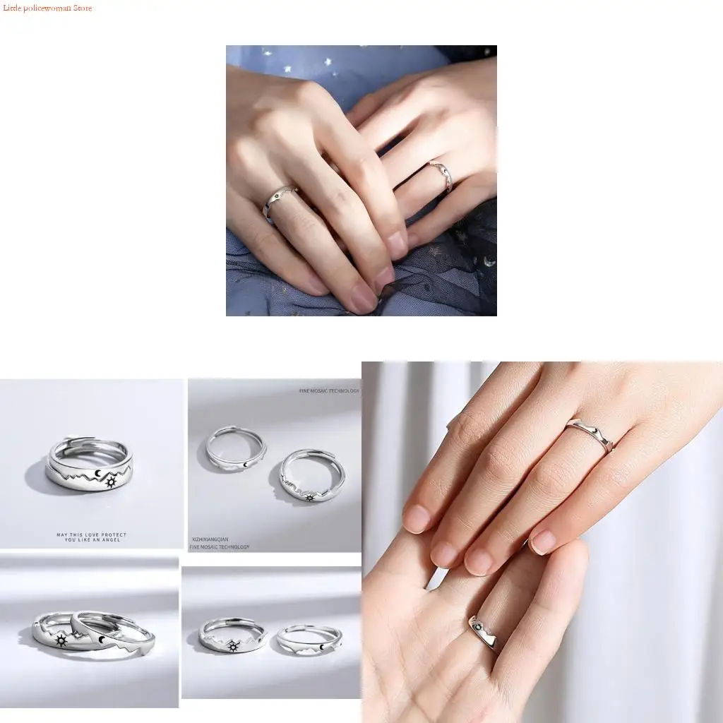 F92D Sun Moon Couple Matching Ring Open Adjustable Couple Friendship Stackable Ri
