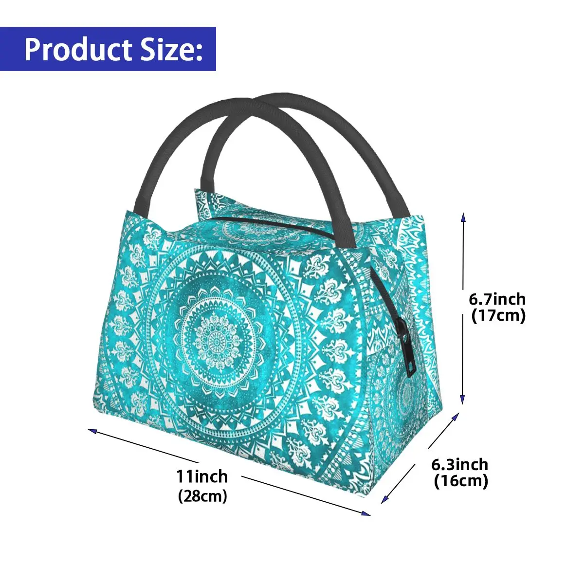 Mandala Lunch Bags Turquesa para Mulheres, Caixa Bento Isolada, Tote de piquenique à prova de vazamento, Refrigerador, Bolsa térmica para meninas, Trabalho