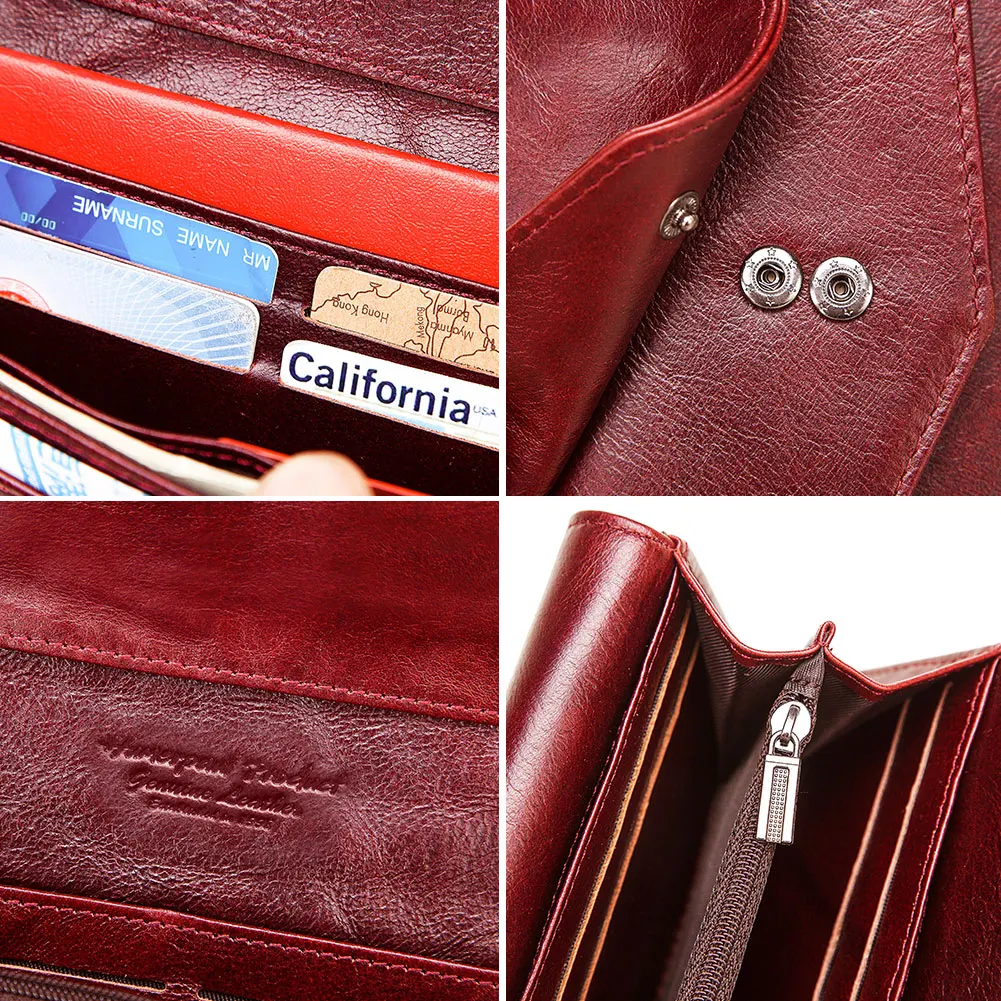 GZCZ 100% Genuine Leather Wallets For Women With Zipper Large Capacity Ladies Bag Luxury Money Clip Multifunctional Wallet