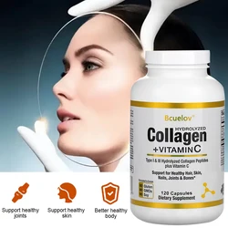 Bcuelov Hydrolyzed Collagen Capsules + Vitamin C, Type 1-3 Collagen, Helps Joint, Skin, Hair, Nails, Bone Health, Anti-Aging