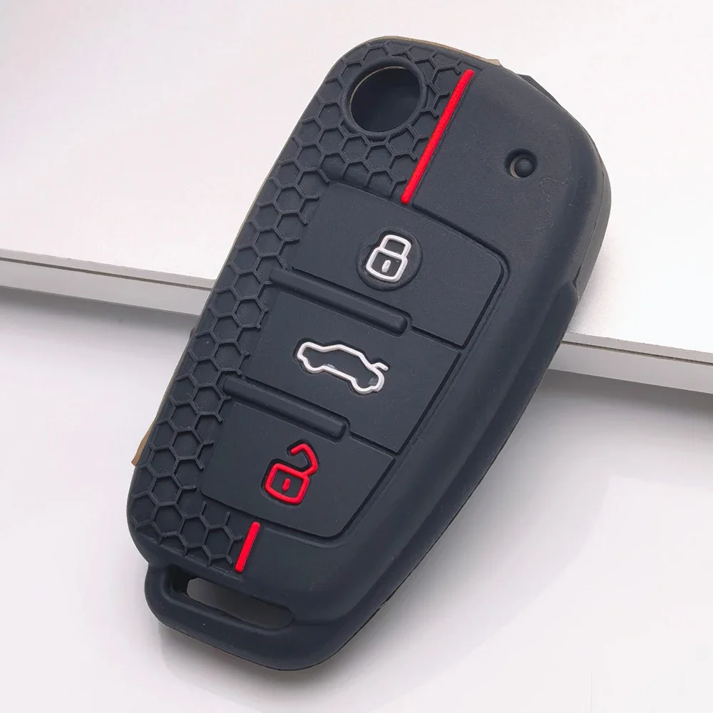 Silicone Key Case Cover Shell for Audi A4 B7 A6 C6 4f 8v A3 8p A1 A3 Accessories Auto Remote Key Holder 3 Button Jacket view 3