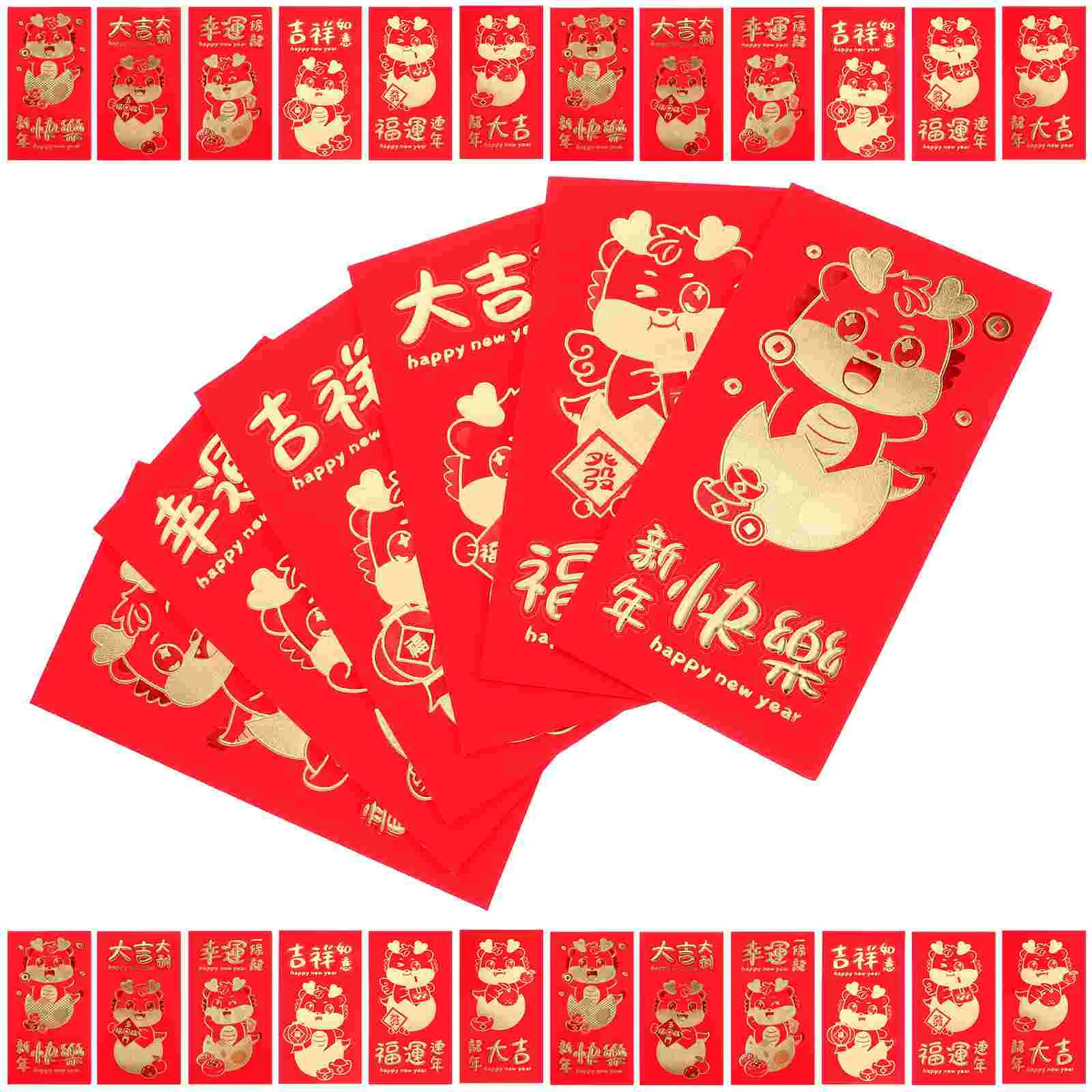 30 Pcs Chinese See Envelopes 2024 Year of The Dragon Red Bag Decor Luck Money Lucky Envelops