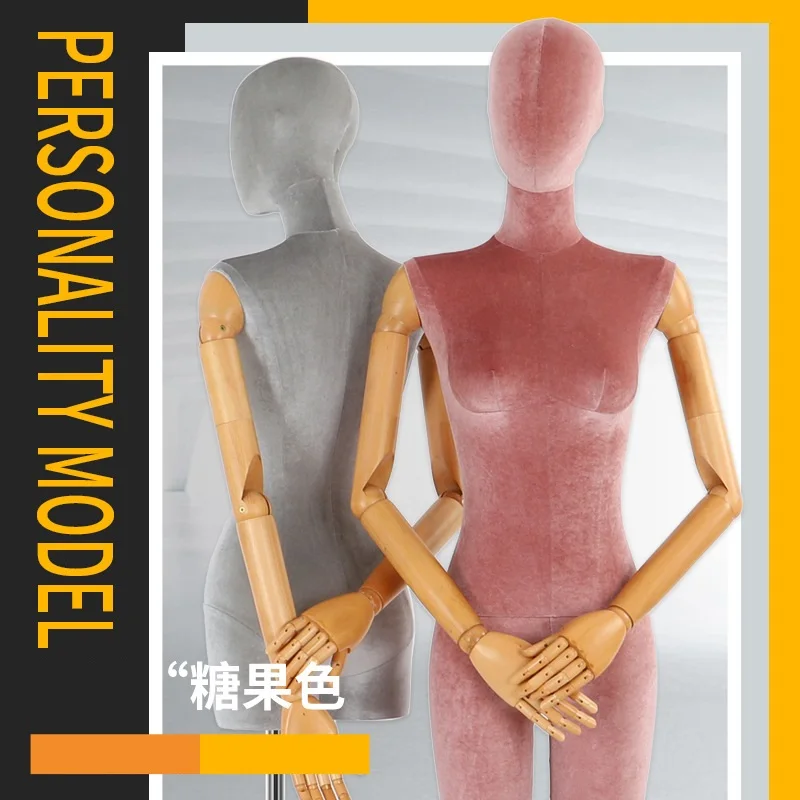 Dress Form Fabric Cover Female Full&Half Body Mannequin with Wooden Arm Iron Stand Hip Torso For Window Clothing Display