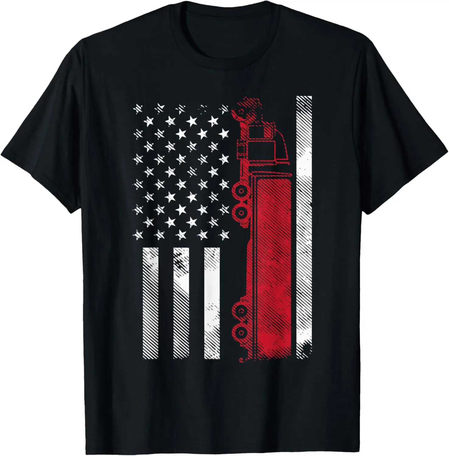 

US American Flag Semi Truck Driver 18 Wheeler Trucker Gift Short Sleeve T-Shirt
