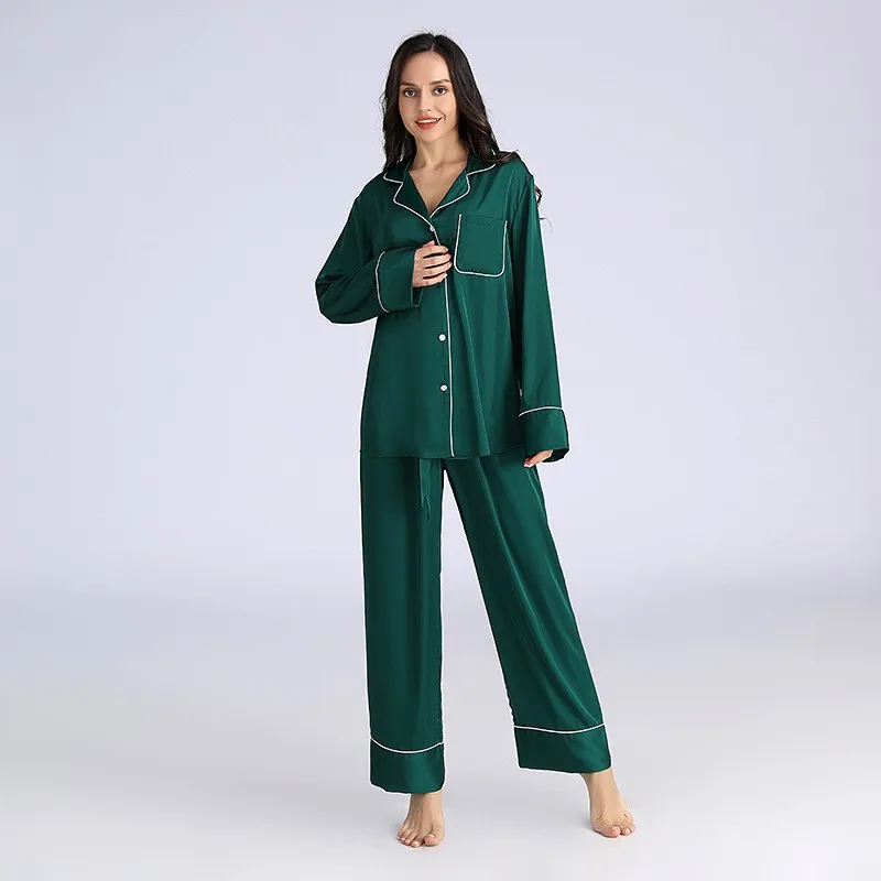 New Spring, Summer and Autumn Thin Silk Pajamas Casual Ladies Ice Silk Home Wear Pullover Pajamas Sleepwear