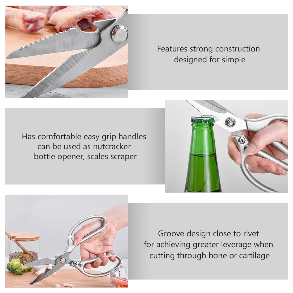 

Сверхмощные кухонные ножницы из нержавеющей стали, универсальные кухонные ножницы для резки куриных костей, птицы, мяса, рыбы со встроенными