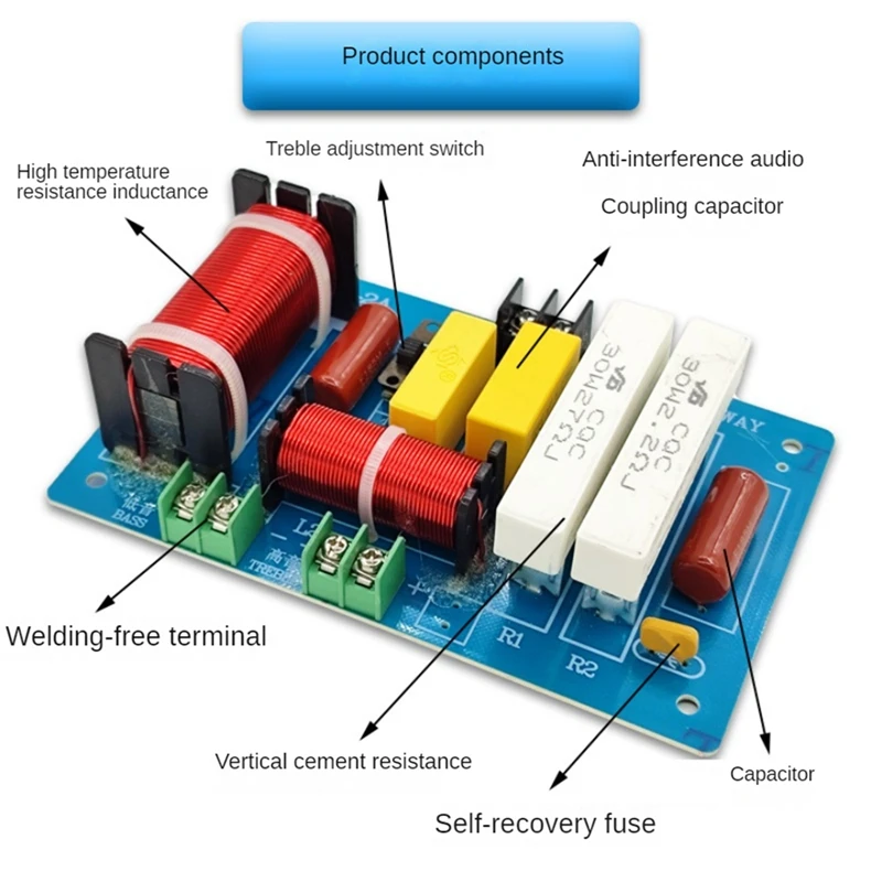 2 PCS PA-2A 2 Ways Speaker Crossover Treble + 450W Pure Bass Subwoofer Frequency Divider Filters DIY Blue DIY For Home