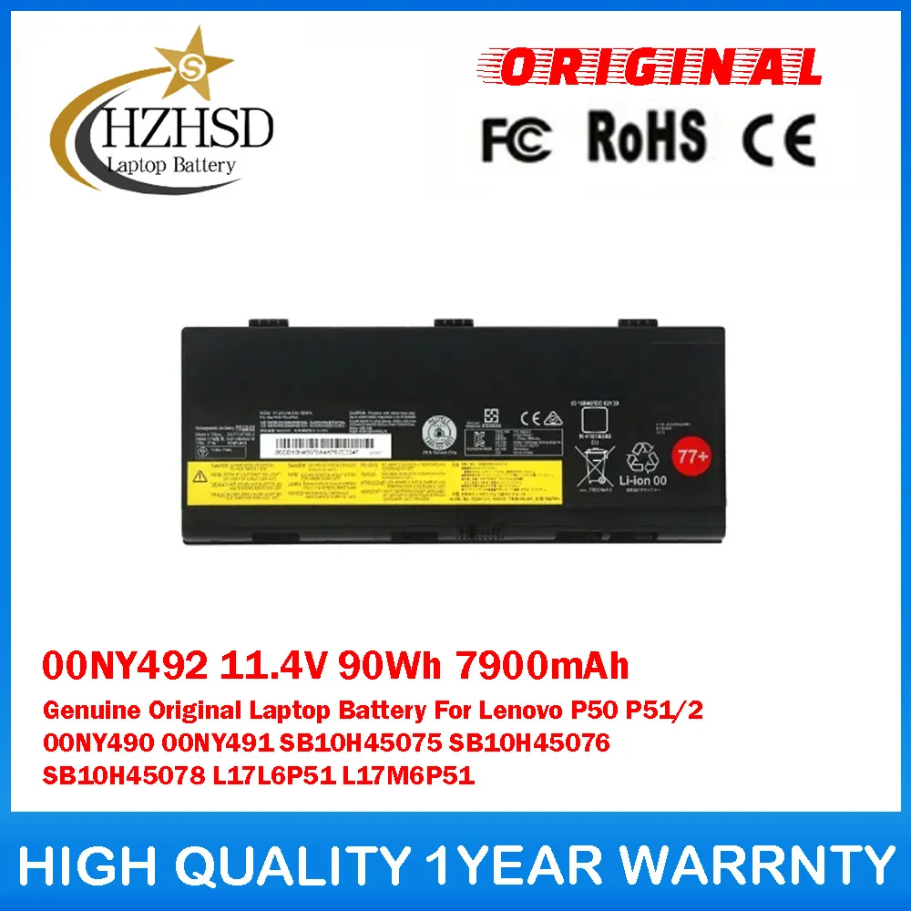 00NY492 77+ 11.4V 90Wh 7900mAh Genuine Original Laptop Battery For Lenovo P50/1 00NY490 00NY491 SB10H45075 SB10H45076 SB10H45078