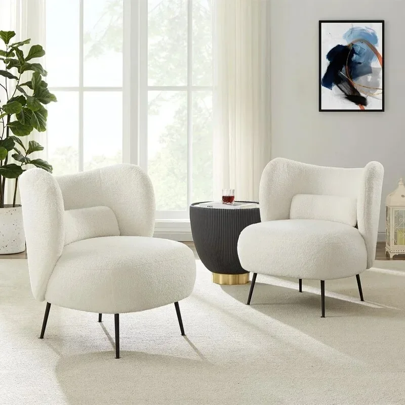 Living Room Joylove Nordic Fabric Small Apartment Beauty Salon Hotel Lamb Velvet Technology Cloth Simple Single Sofa Chair